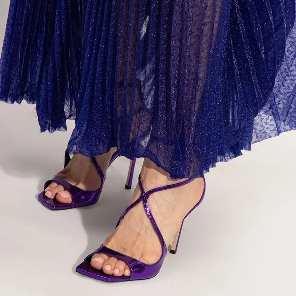 JIMMY CHOO Azia 95 Cassis Liquid Metal Leather Sandals 38 $995